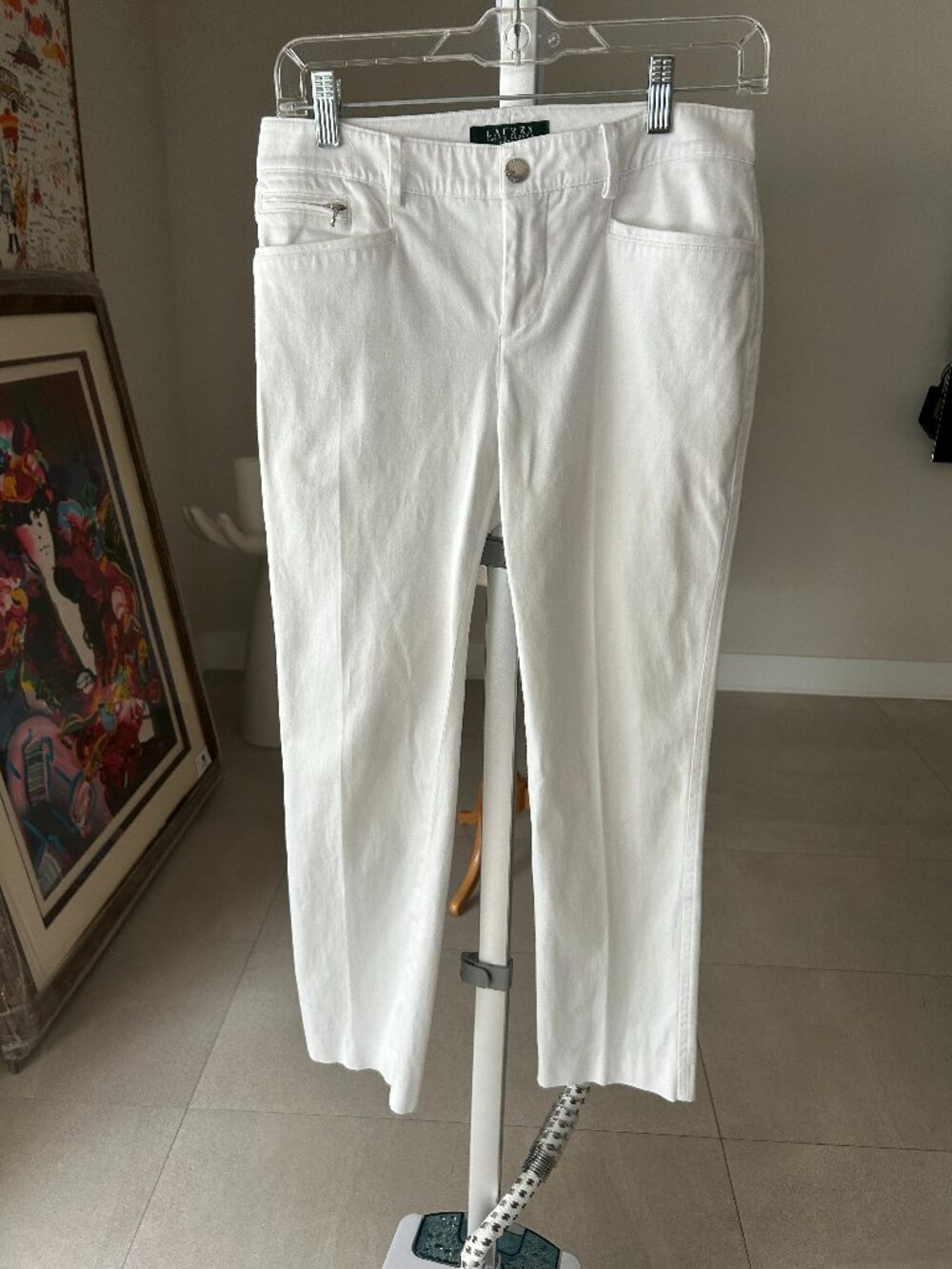 Lauren Ralph Lauren Petite White Straight Leg Pants Zip Coin Pocket 4P